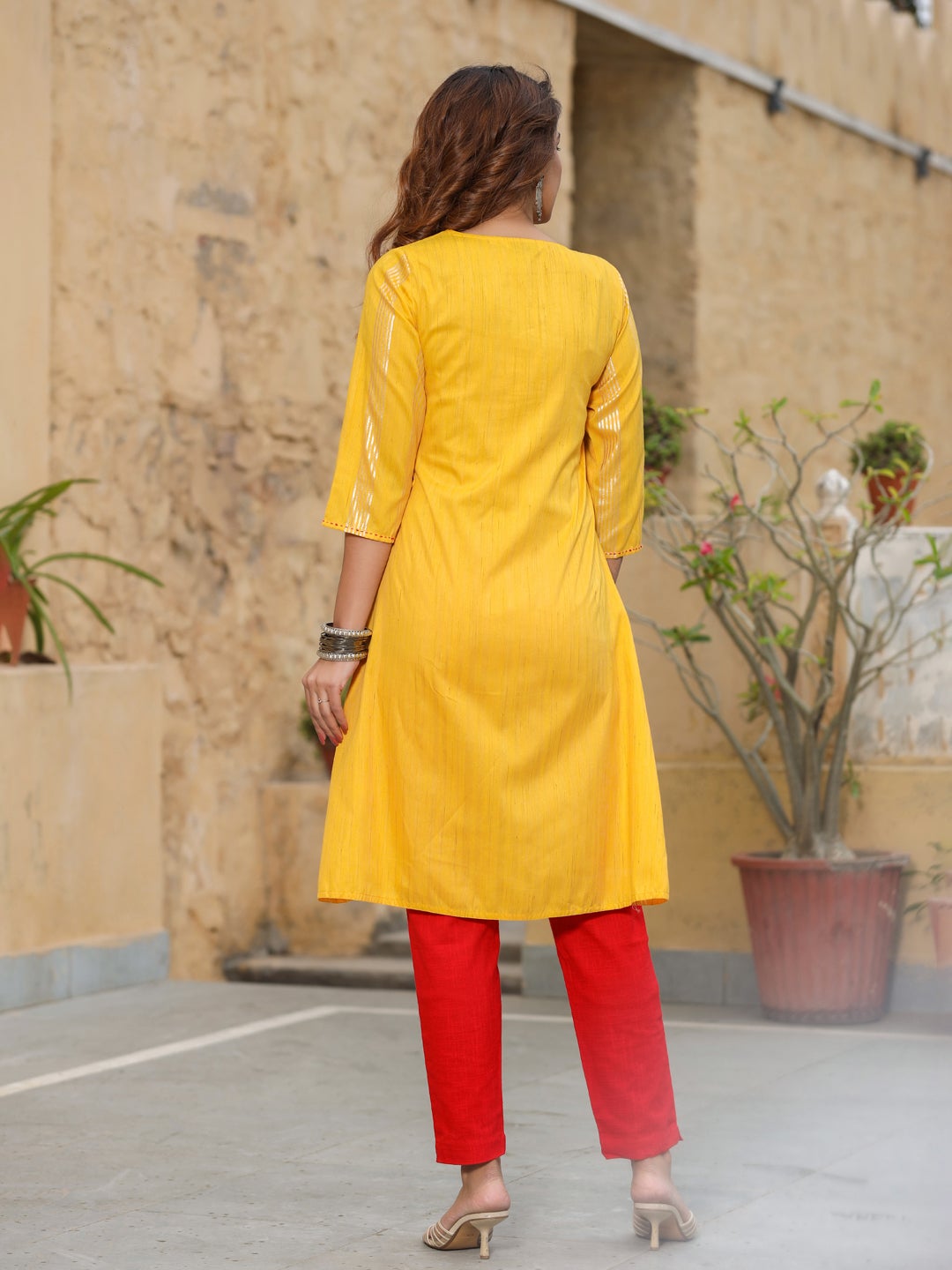 Yellow premium look angrakha kurta online