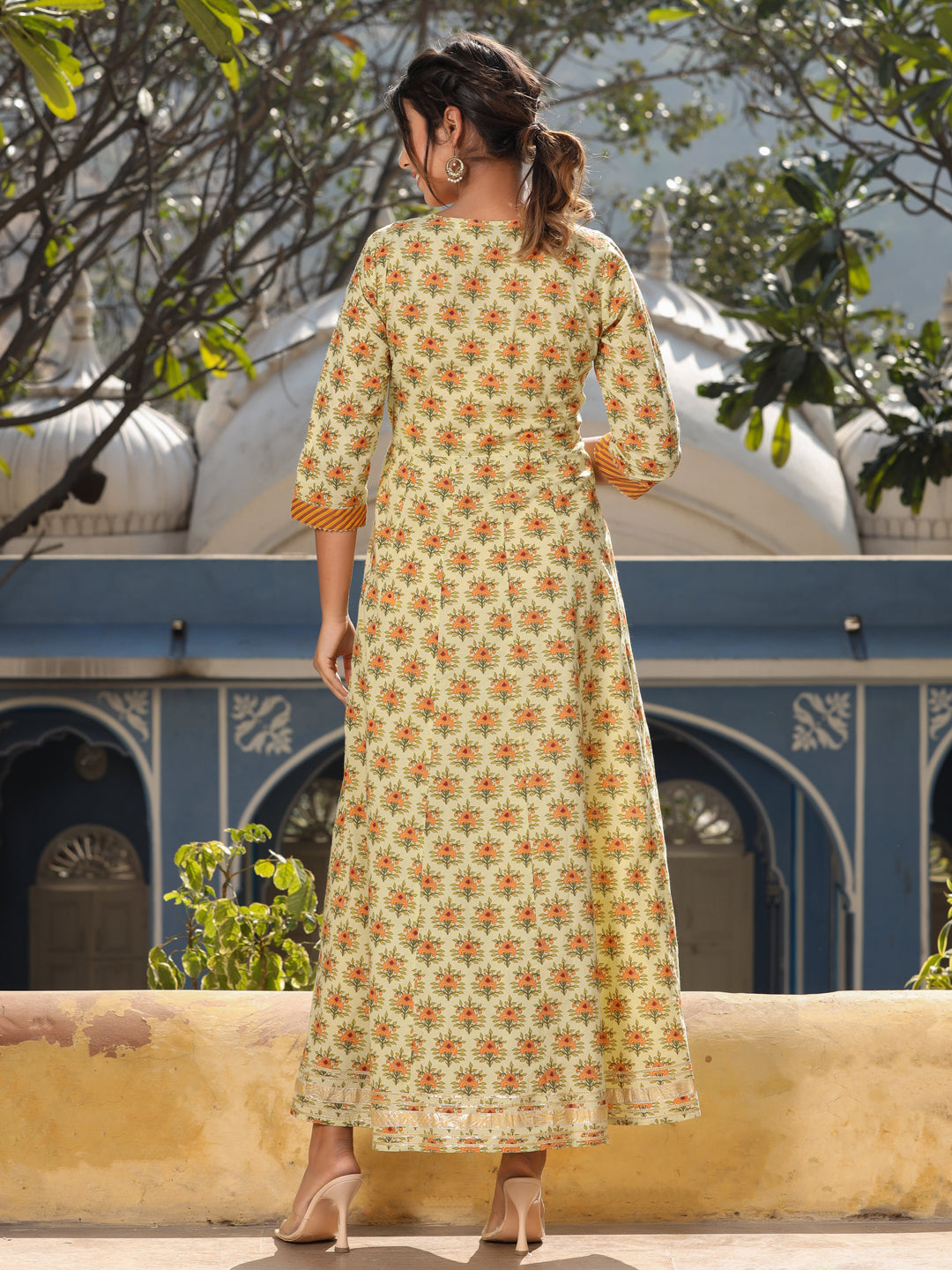 Yellow Anarkali Long Printed Kurta