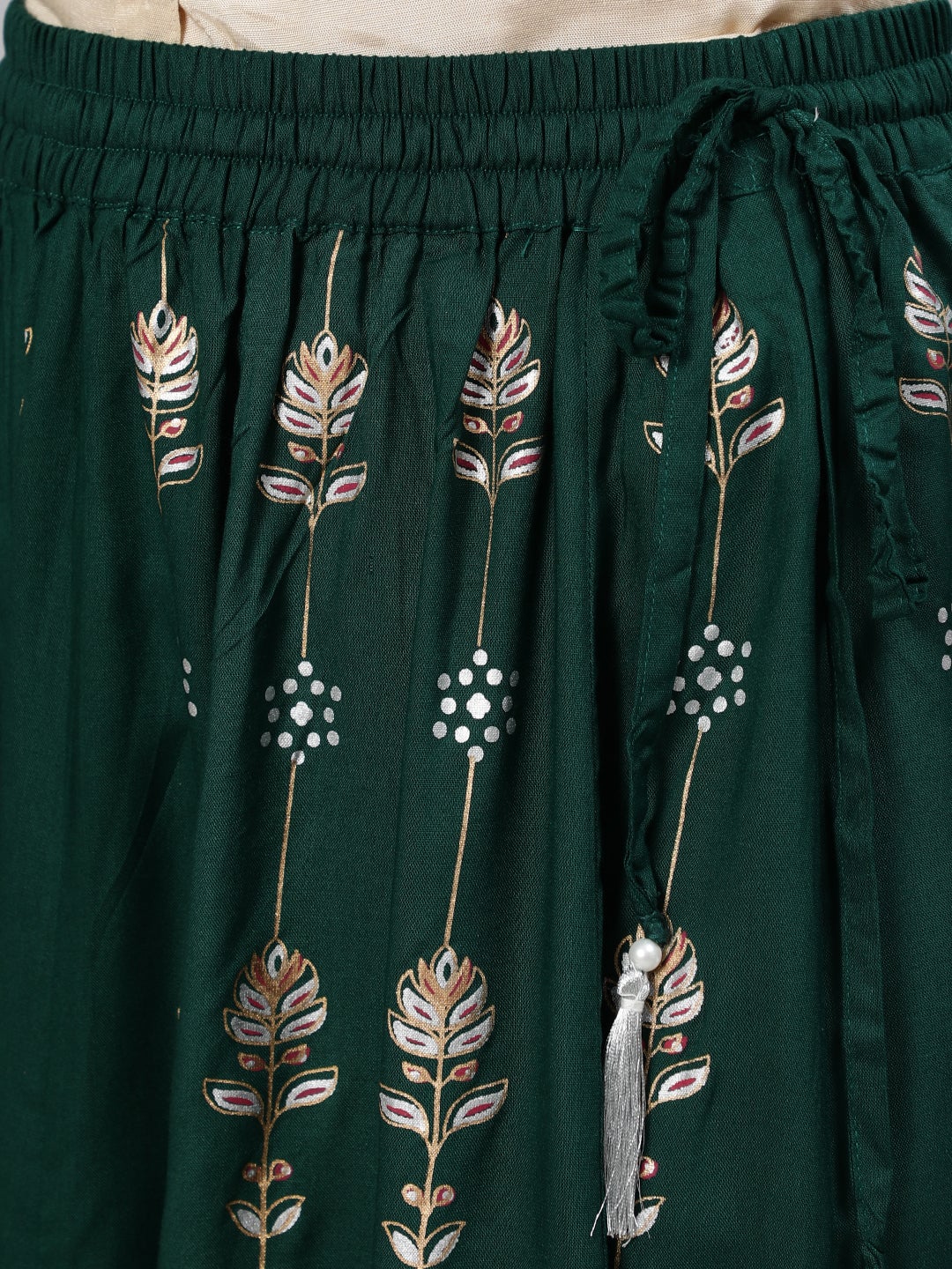 Green & Peach Gold-Toned Ethnic Motifs Print Flared Maxi Skirt