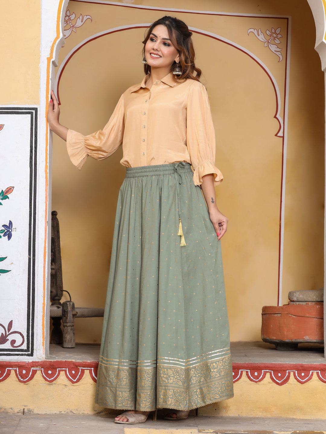 Green Mehendi Color Skirt With Crop Top | Latest Kurti Designs