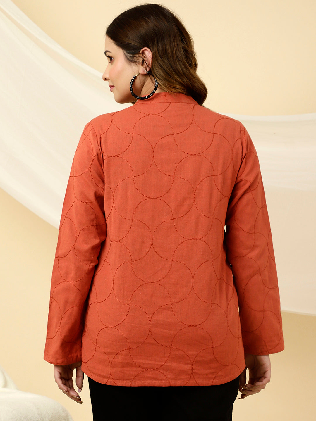 Rust Embroidered Quilted Jacket