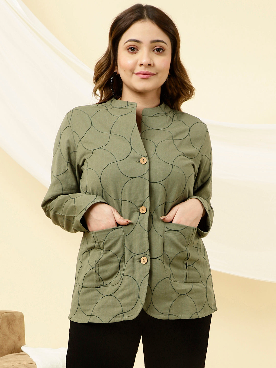 Green Embroidered Quilted Jacket