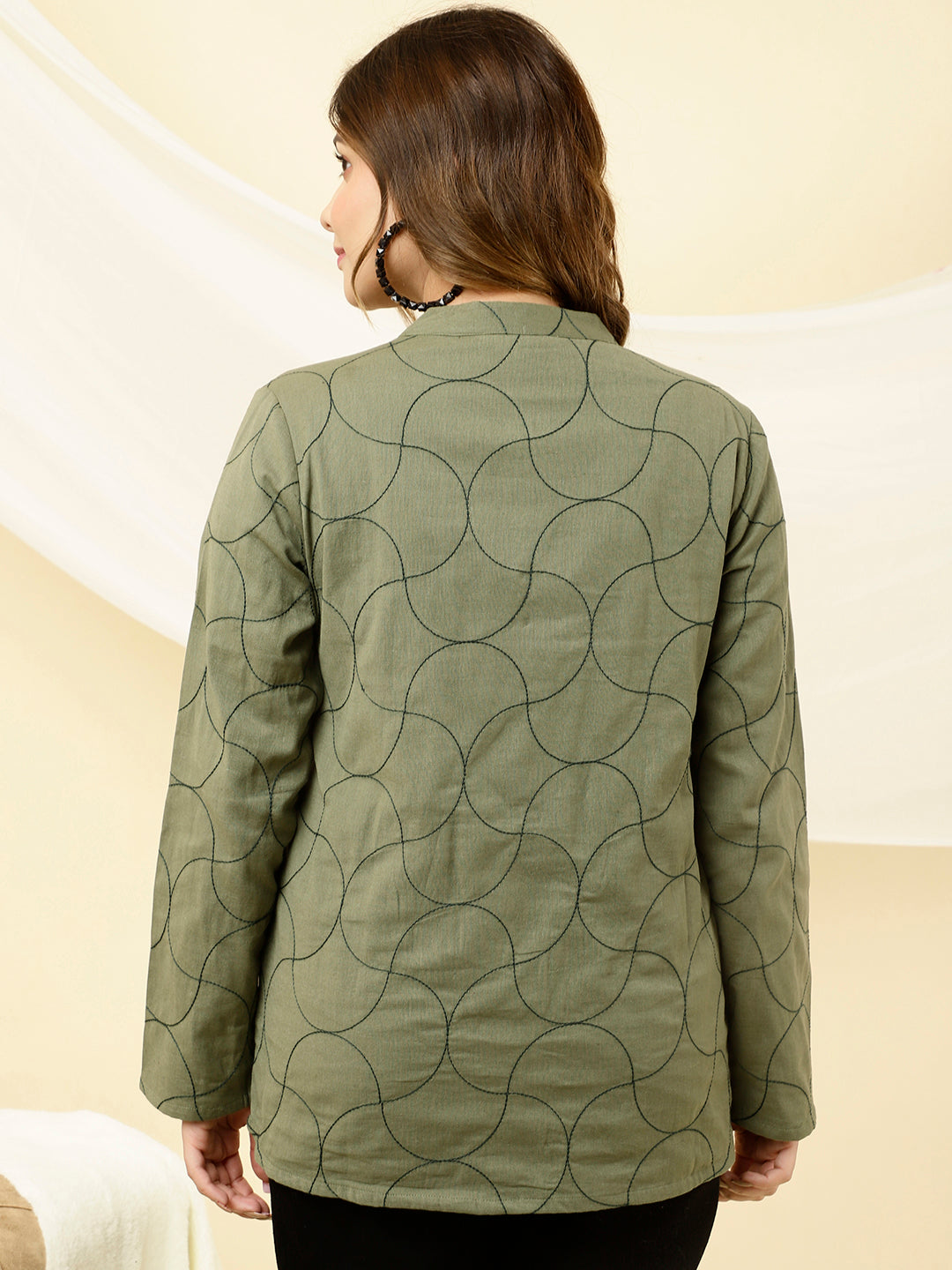 Green Embroidered Quilted Jacket