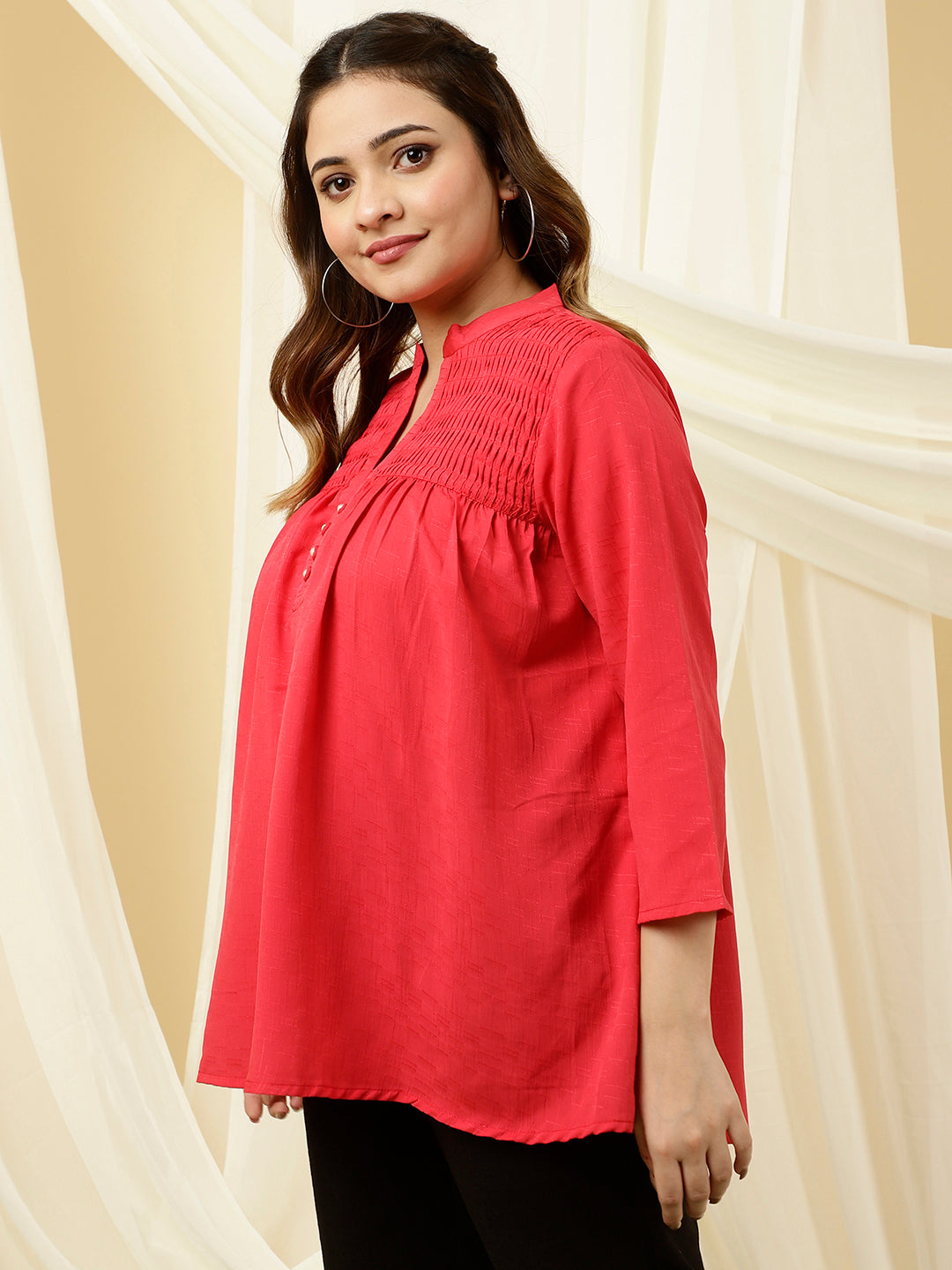 Pink Gathered Ruched Top