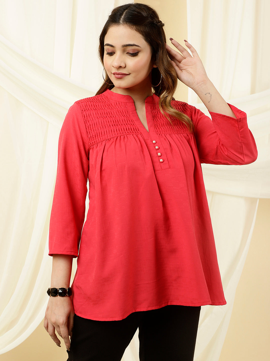 Pink Gathered Ruched Top