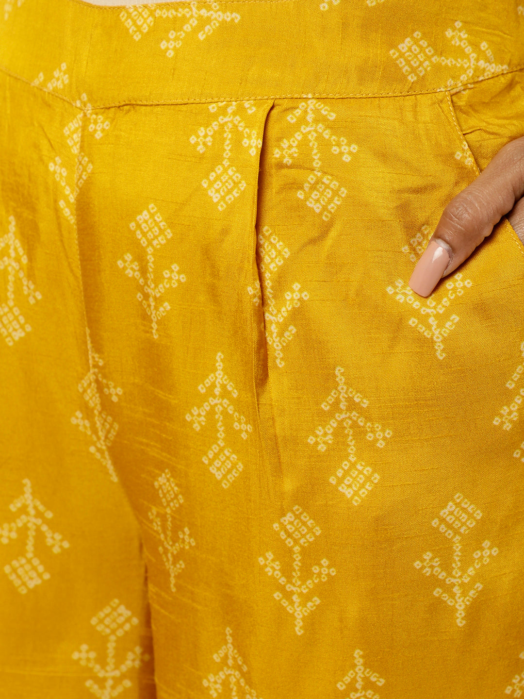 Bandhani Printed Dola Silk Mustard Co-ord Set