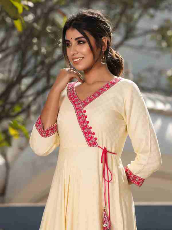 Rayon Dobby Off White Circular Hem Anarkali Floor Length Kurta