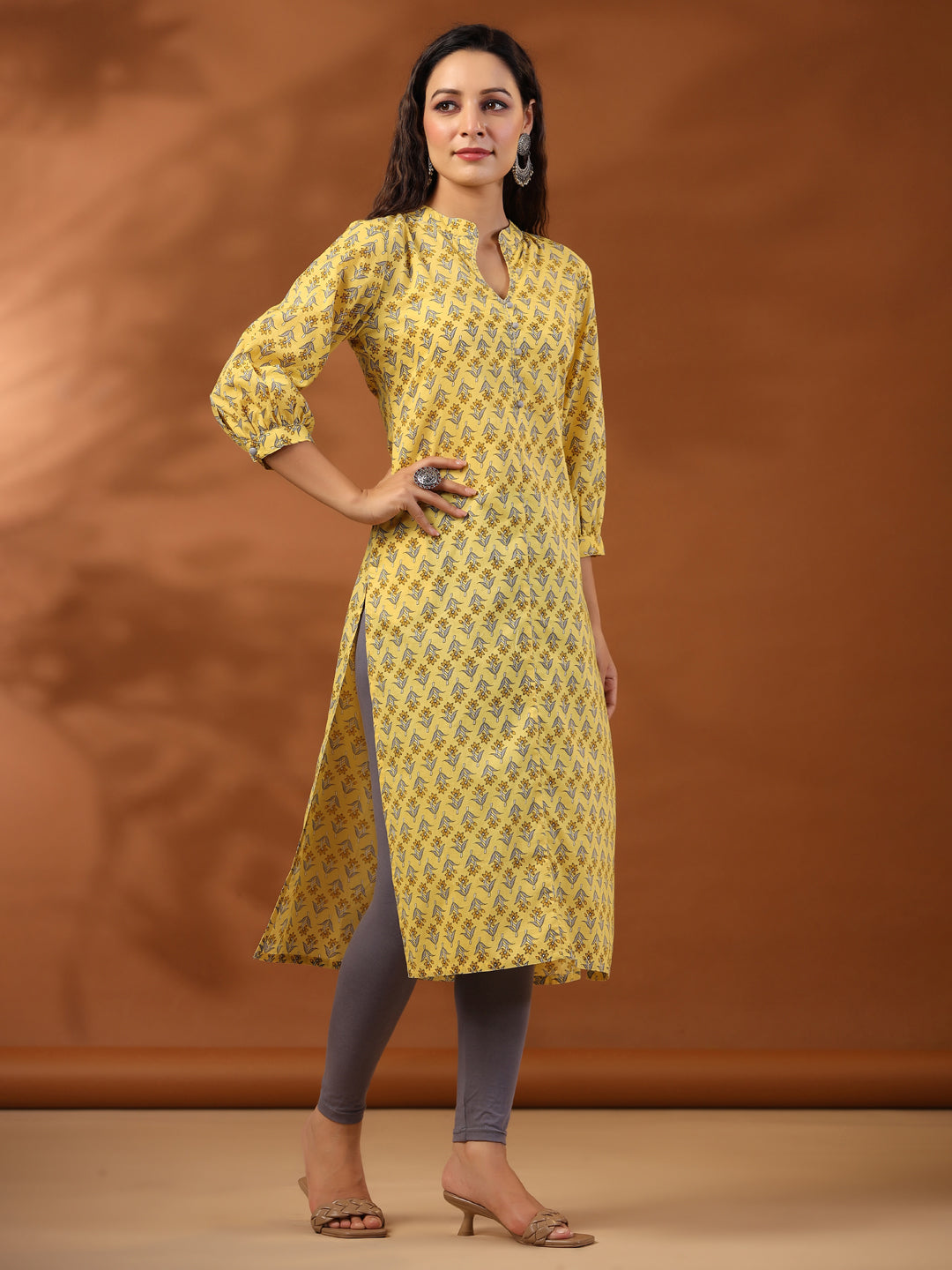 Yellow Ethnic Mughal Buti Printed Straight Kurta