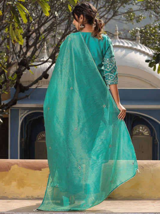 Straight Embroidered Kurta with Pants & Dupatta