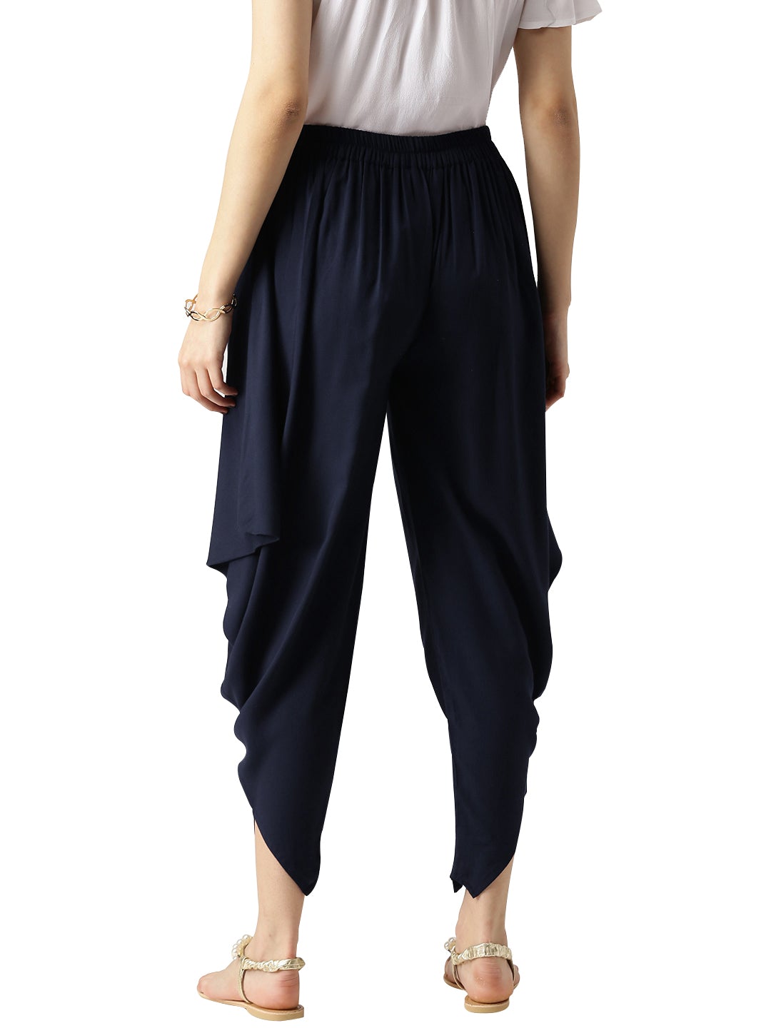 Navy Blue Solid Rayon Cowl Pants