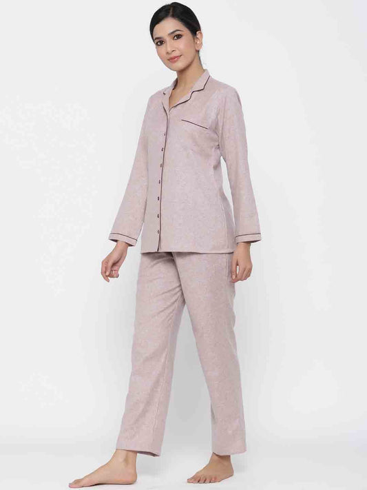 Pink Solid Straight Cotton Blend Sleepwear