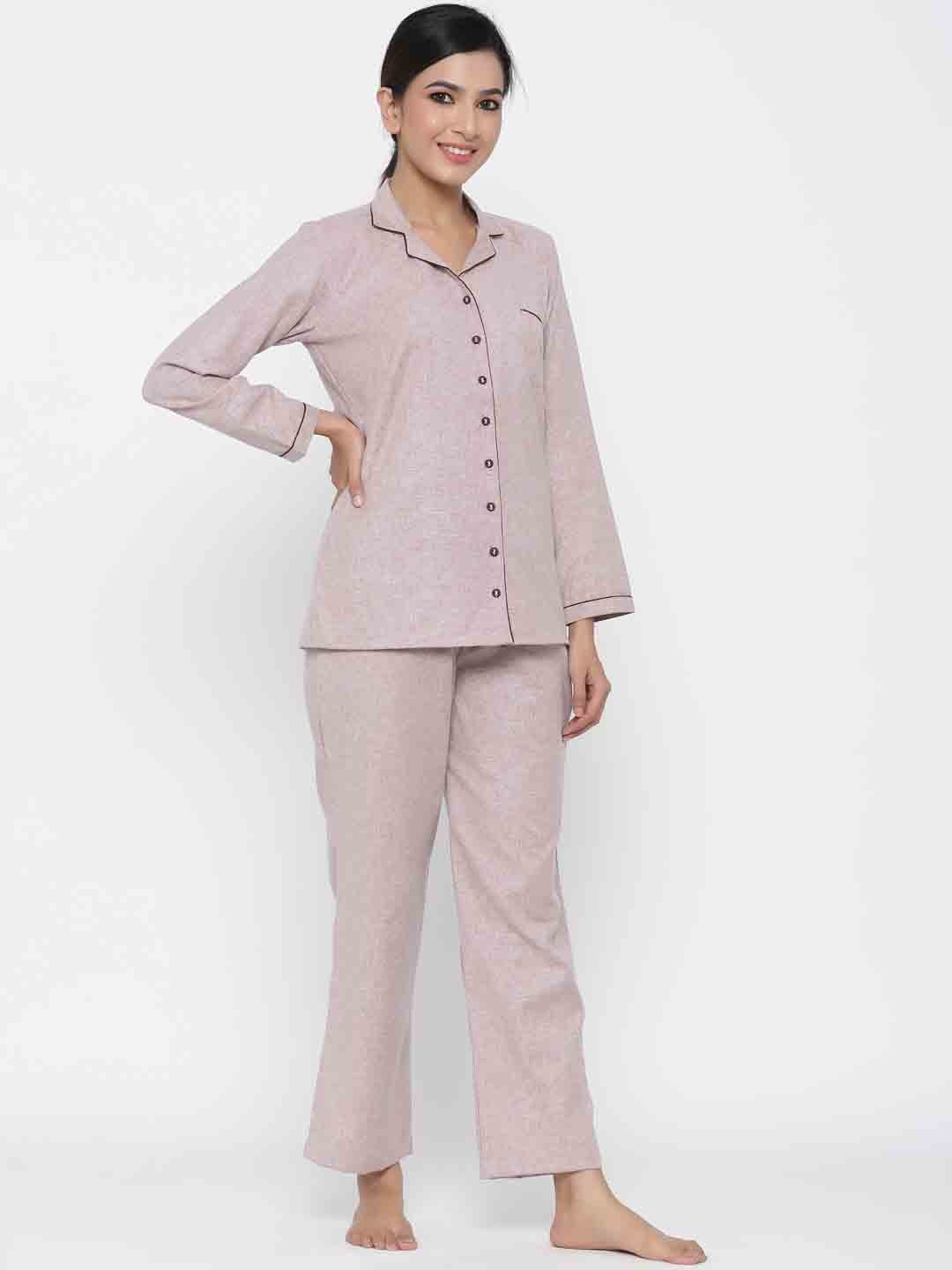 Pink Solid Straight Cotton Blend Sleepwear