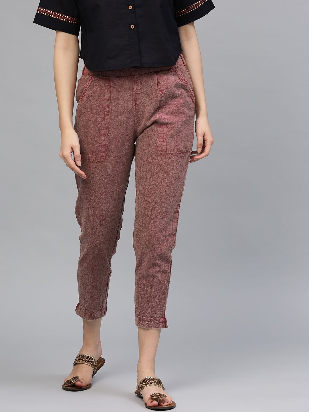 Women's Dry Rose Solid Cotton Slub Pants