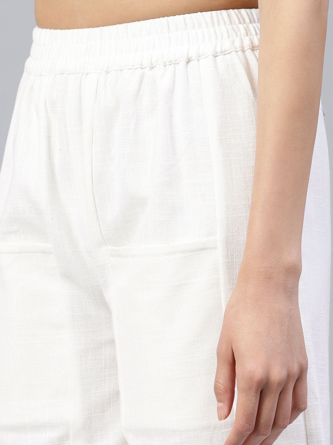 White Solid Cotton Slub Trousers