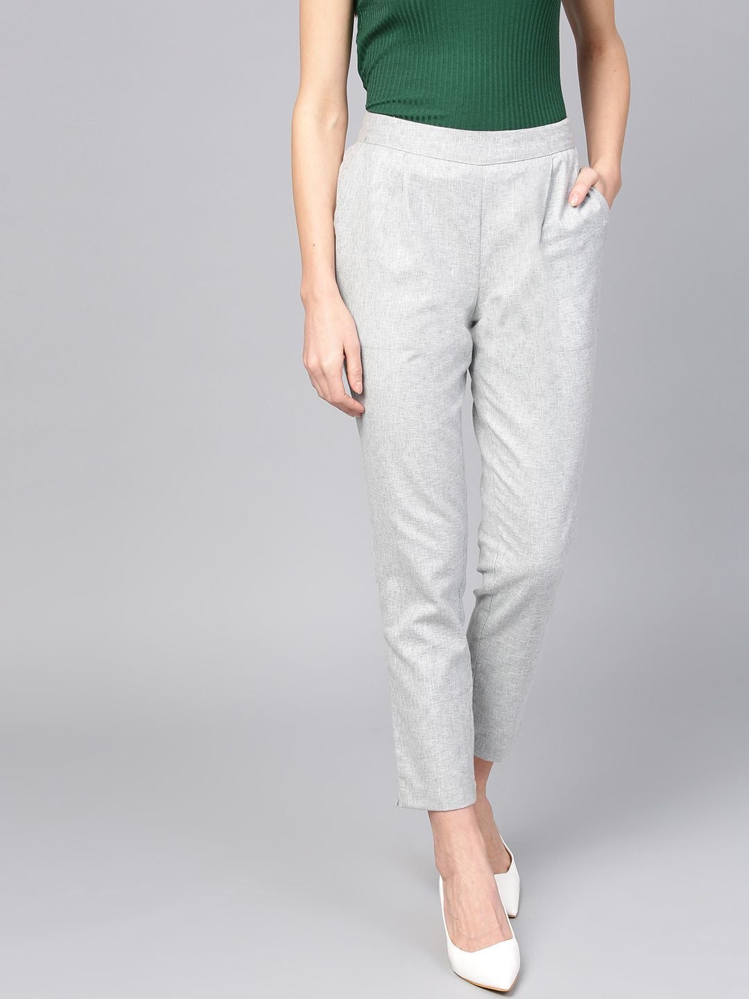 Grey Solid Cotton Handloom Pant