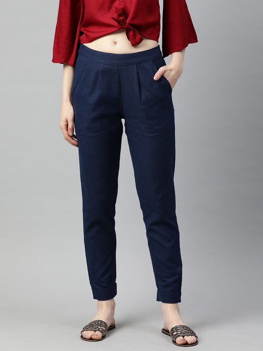 Shop Navy Blue Cotton Slub Pant