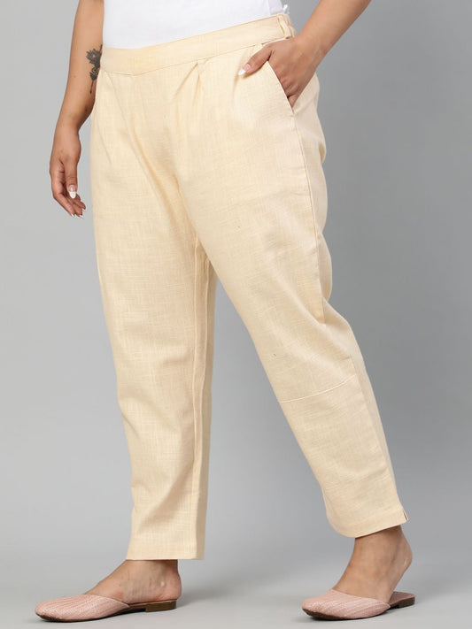 Cream Ethnic Wear Cotton Slub Pants