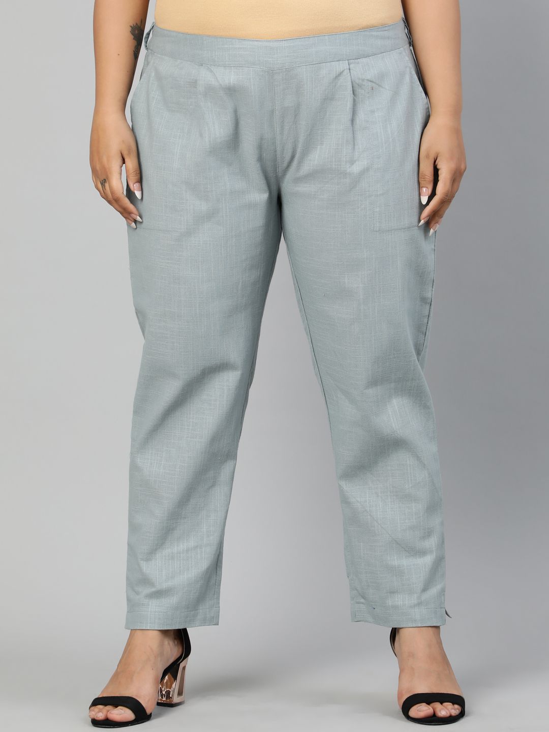 Shop Light Grey Ethnic Wear Cotton Slub Pants