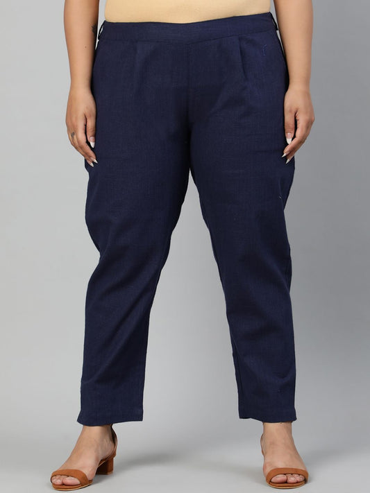 Navy Blue Ethnic Wear Cotton Slub Pants