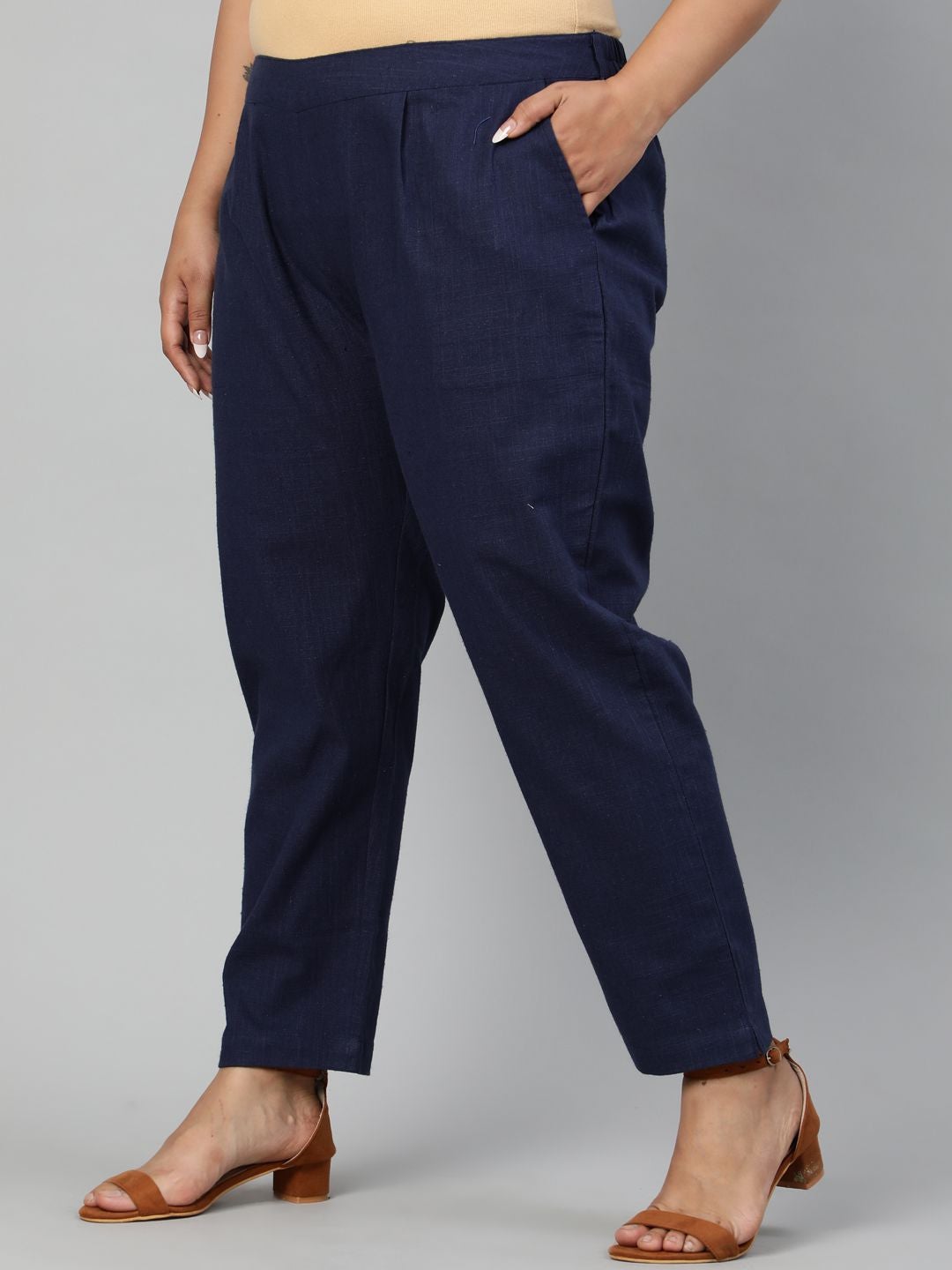 Navy Blue Ethnic Wear Cotton Slub Pants