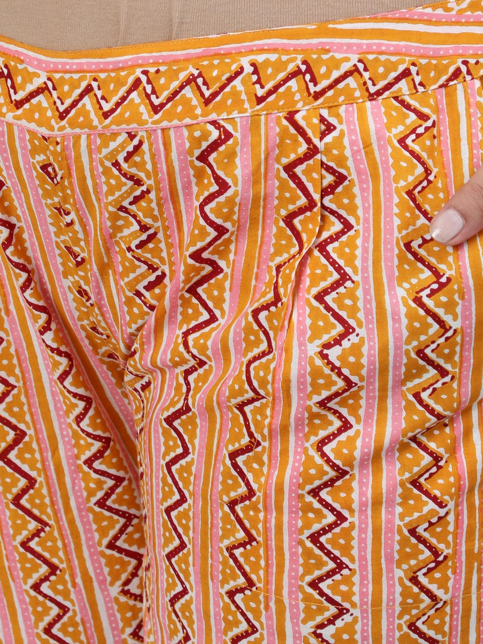 Mustard Ethnic Motifs Print Cotton Straight Kurta with Pants & Dupatta