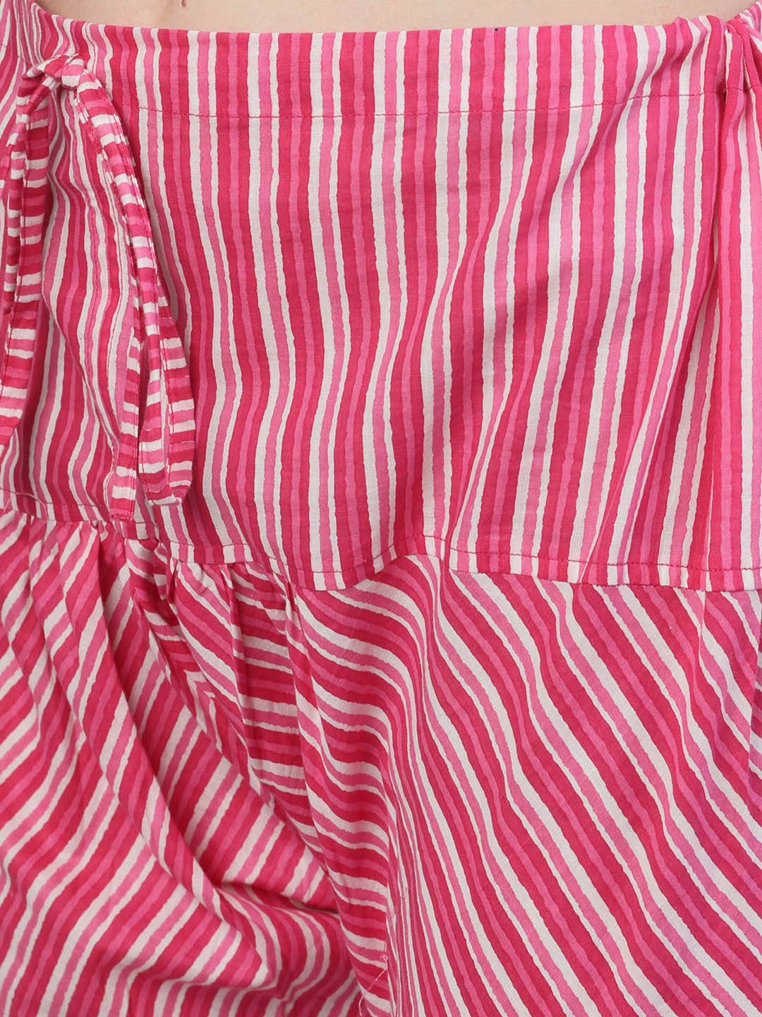 Pink Ethnic Print Straight Cotton Kurta With Chudidar And Dupatta