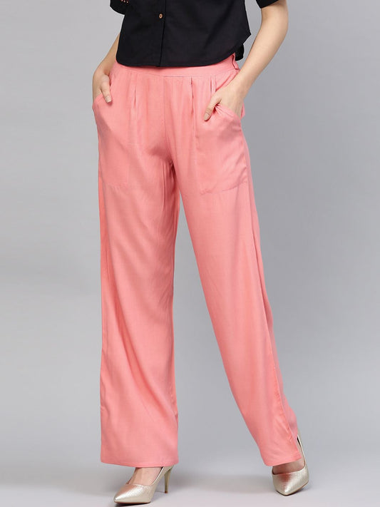 Women's Pink Solid Rayon Palazzo