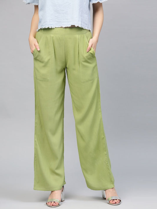 Women's Green Solid Rayon Palazzo