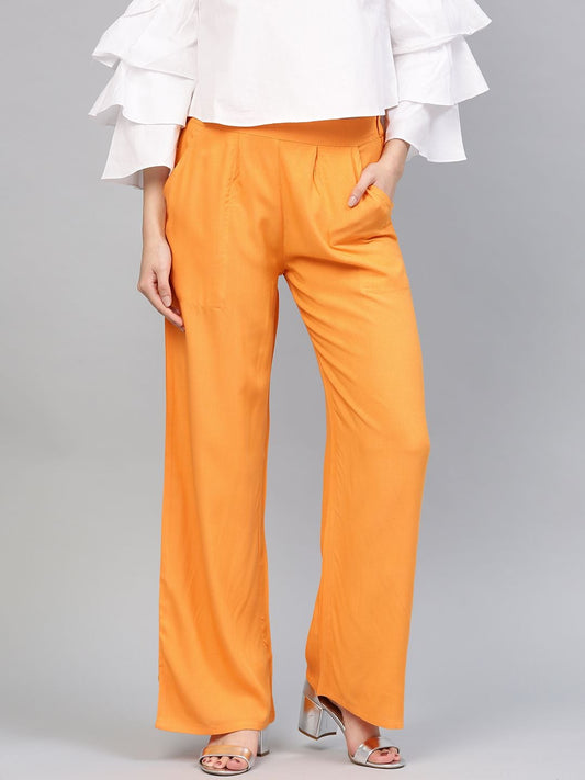 Women's Mustard Solid Rayon Palazzo