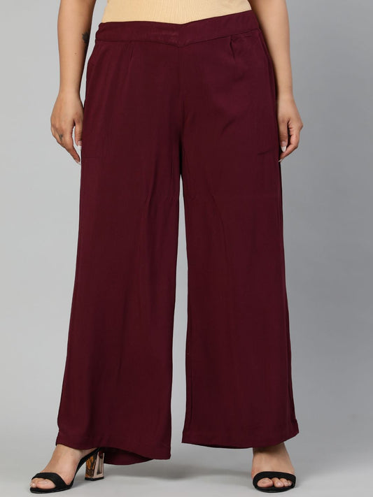 Wine Solid Rayon Palazzo