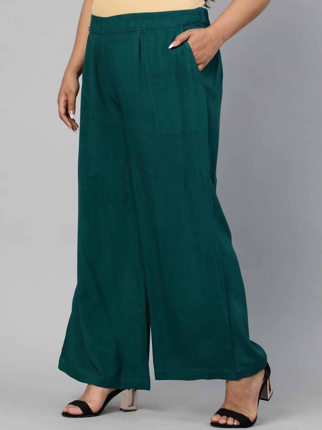 Bottle Green Solid Rayon Palazzo