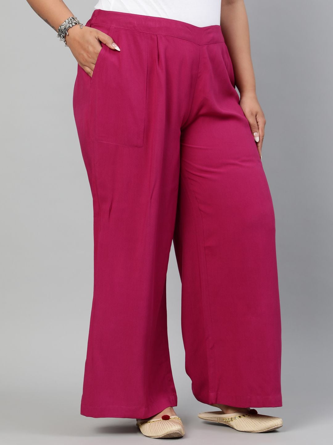 Magenta Solid Rayon Palazzo