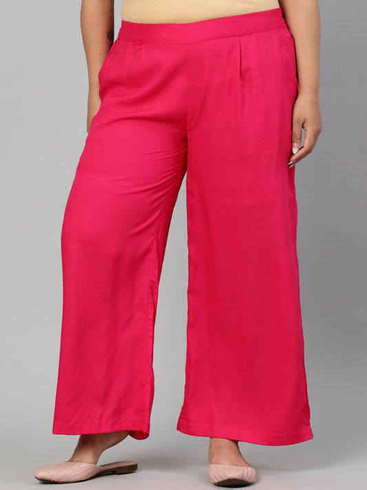 Pink Solid Rayon Palazzo