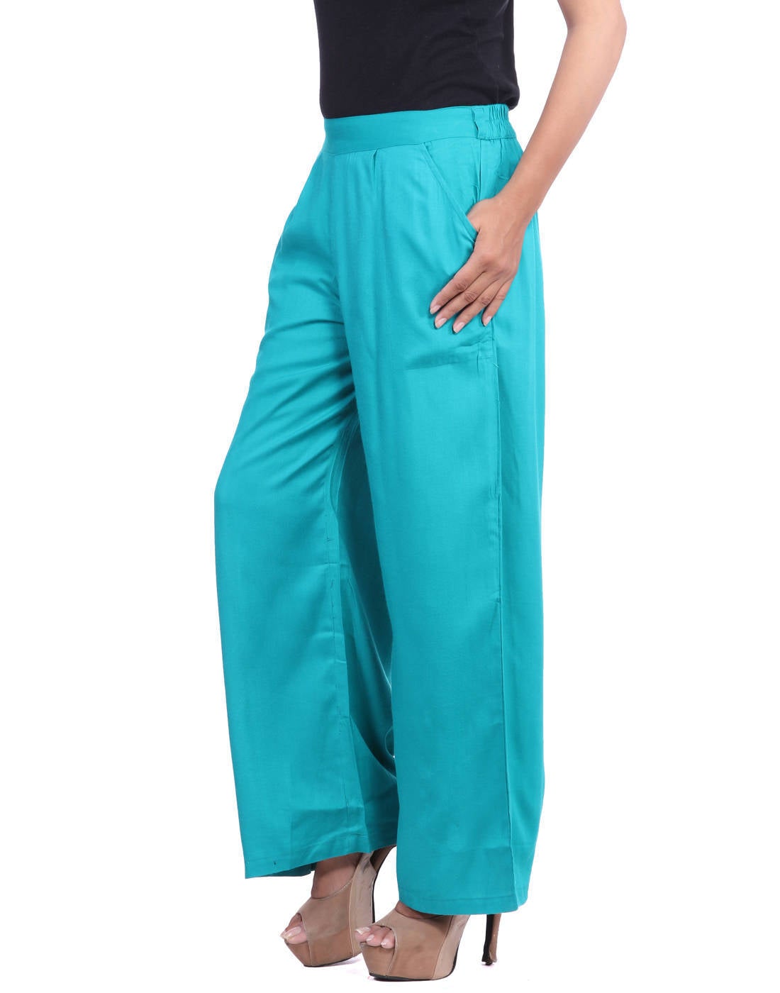 Turquoise Blue Solid Rayon Palazzo