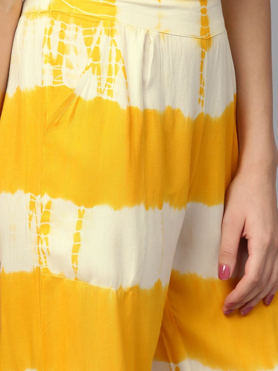 Rayon Yellow & White Color Tie-Dye Print Palazzo