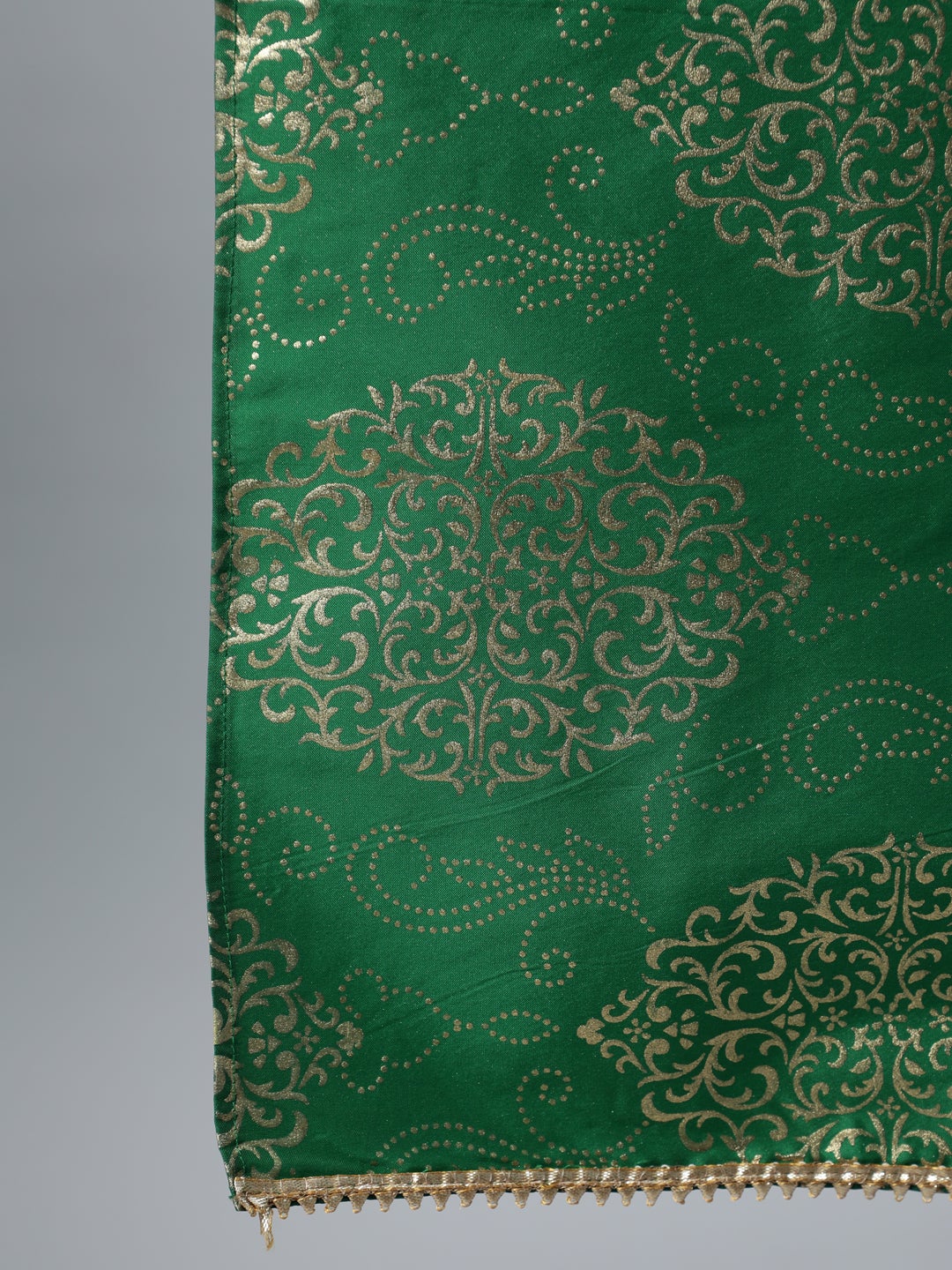 Green Solid Straight Kurta with Gotta work on Palazzo & Printed Dupatta