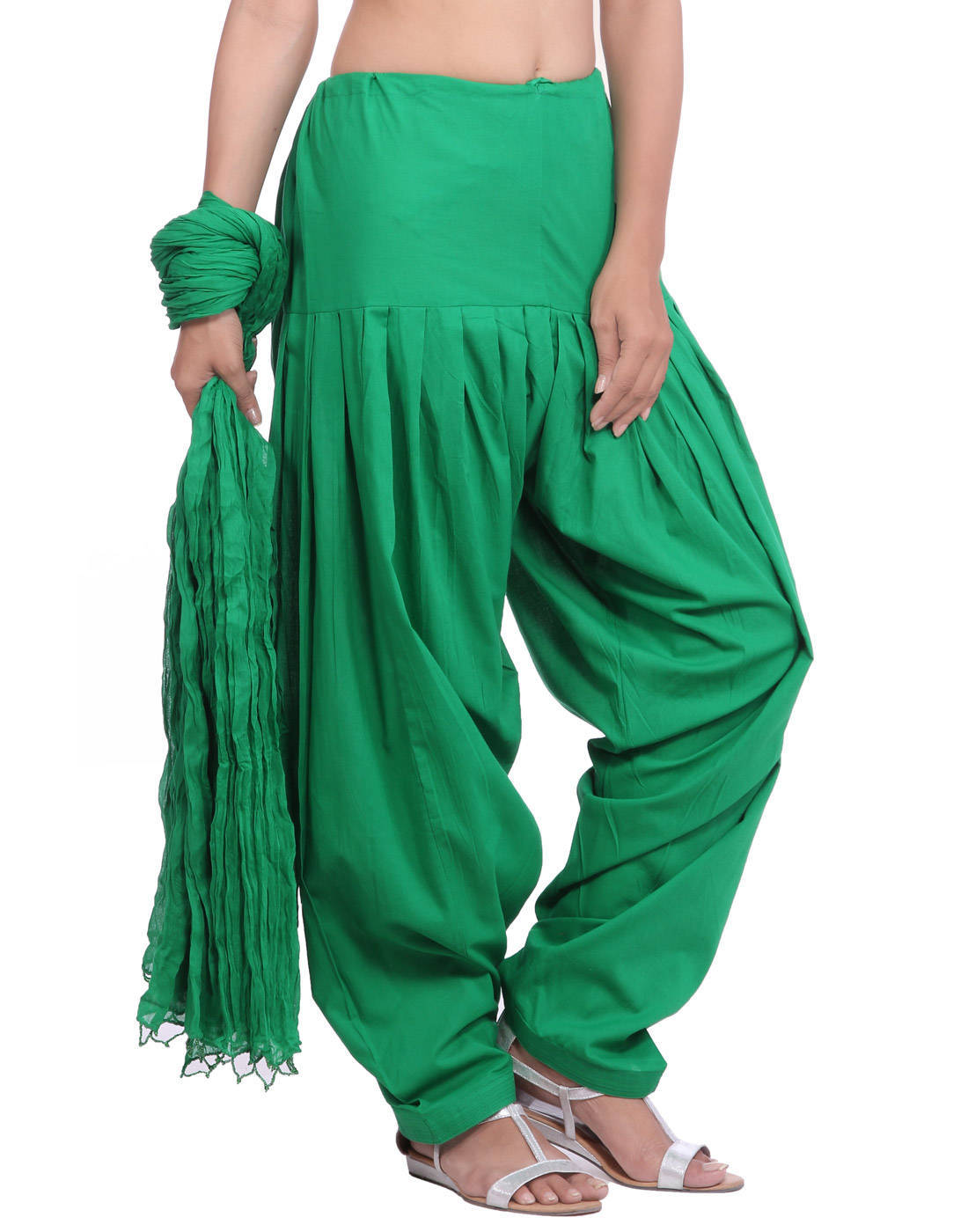 Shop Pure Cotton Flag Green Patiala Salwar And Dupatta Set