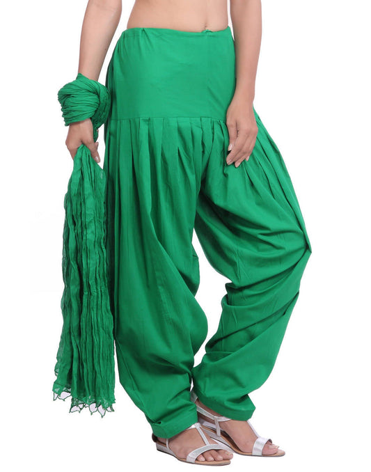 Pure Cotton Flag Green Patiala Salwar and Dupatta Set