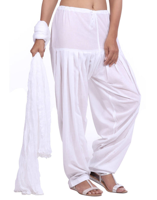 Pure Cotton White Patiala Salwar and Dupatta Set