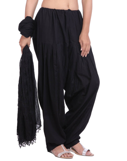 Pure Cotton Black Patiala Salwar and Dupatta Set